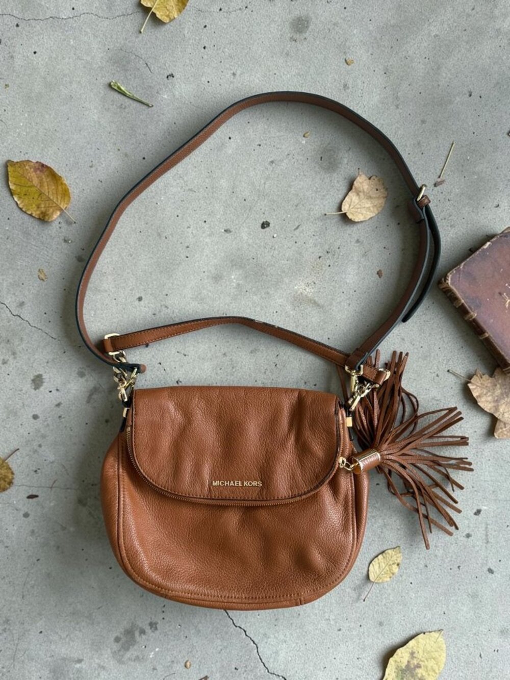 MICHAEL KORS Tan Pebble Leather Crossbody Two Way Bag
